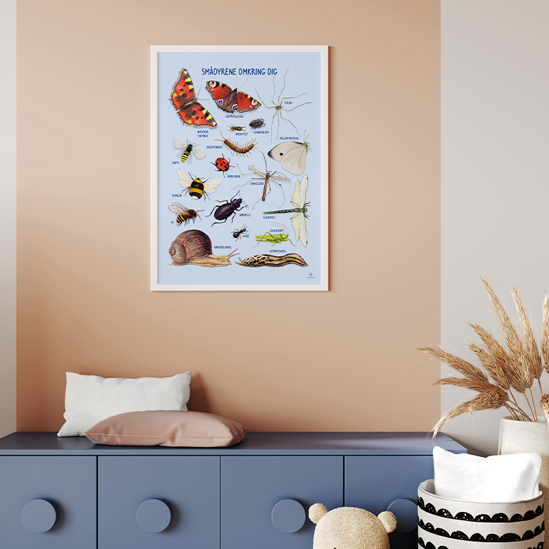 Plakat med alle de små interessante dyr der lever omkring os i naturen