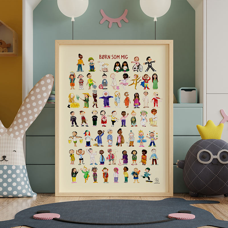 Plakat med børn fra hele verdne og børn som ser vidt forskellige ud både i kultur og særlige kendetegn. En plakat der skaber åbenhed og empati for alle