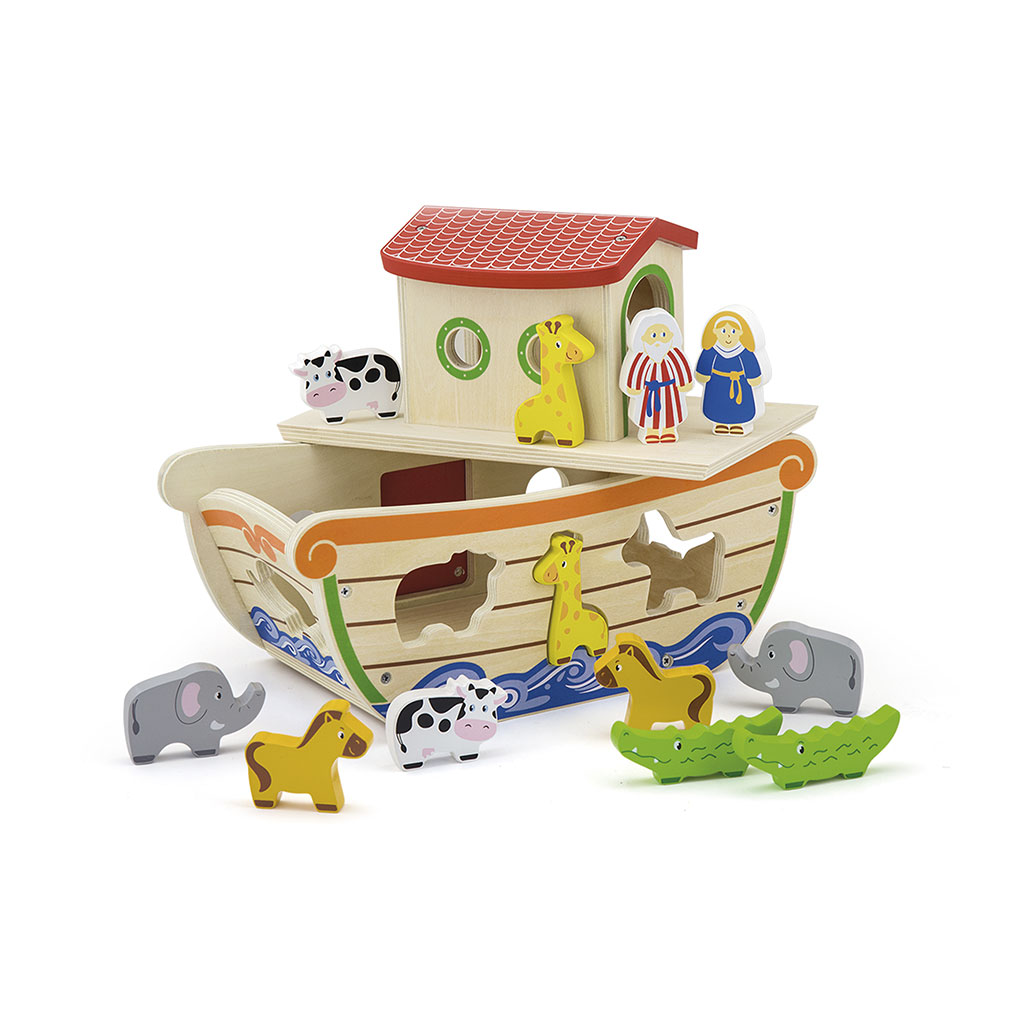 Noahs ark legetøj med dyr. fremstillet i træ