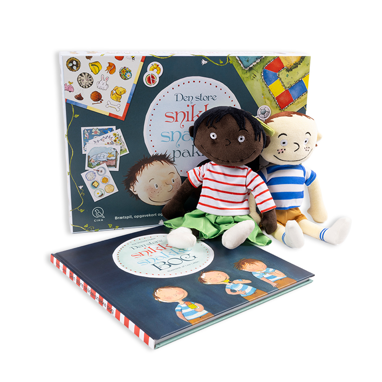 Den store snakke pakke med 6 spil og lege samlet i ét, sammen med bedst sælger bogen gennem 10+ år og hovedpersonerne Pelle og Ronja, som dejlige bløde dukker, du kan tage med dig overalt. Køb pakken med rabat